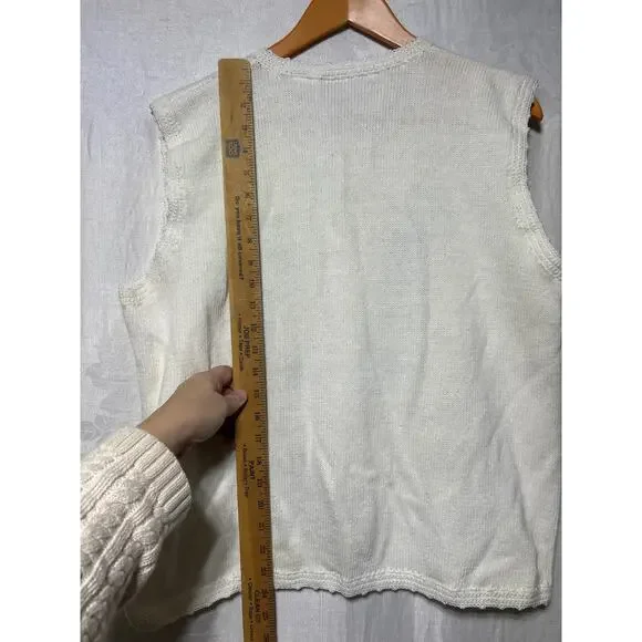 VTG Blair Vest XL Cream Embroidered Floral Crochet Detail Granny Cottage - Picture 10 of 10